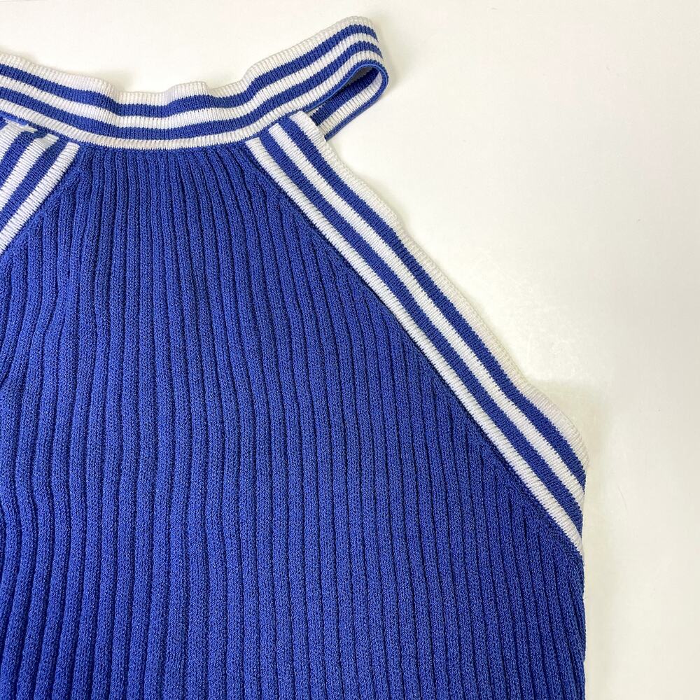 St John Sport by Marie Gray Blue Ribbed Knit Halter Tank Top S Striped - Picture 11 of 16